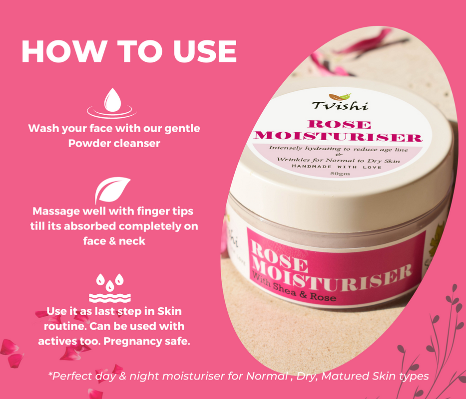 Rose Moisturizer I Nourishing & brightening , nongreasy, all day moisture for Normal, dry skin I Anti-ageing, smoothening, fresh glowing skin I No parabens, silicones, artifical ingredients